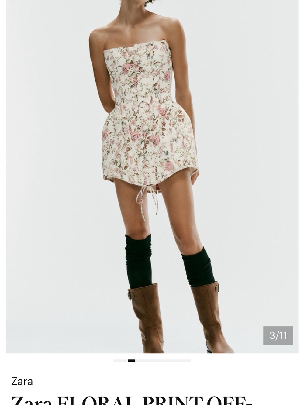 Zara White Strapless Floral Corset Mini Dress with Pink Roses - Picture 2 of 5